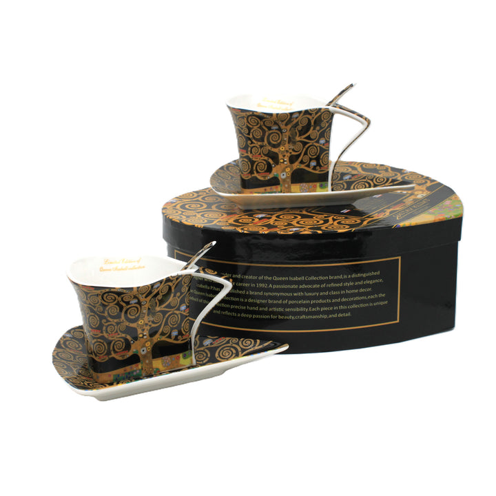 Filiżanki porcelanowe Klimt Drzewo Życia 2x180 ml z łyżeczkami, Queen Isabell