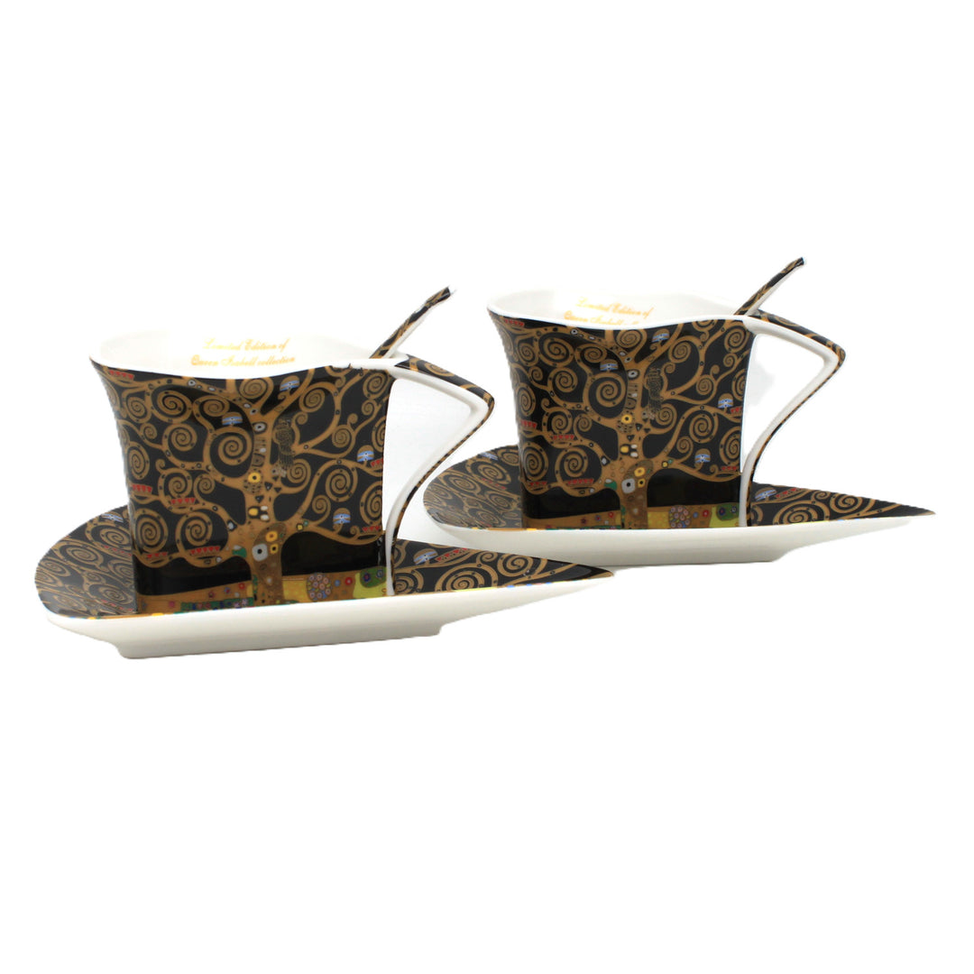 Filiżanki porcelanowe Klimt Drzewo Życia 2x180 ml z łyżeczkami, Queen Isabell