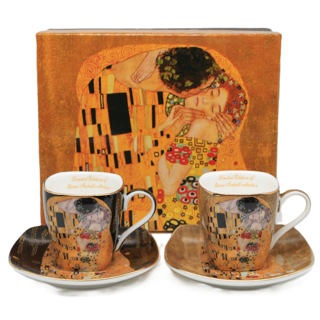 Filiżanki porcelanowe espresso Klimt Pocałunek 2x100 ml, Queen Isabell