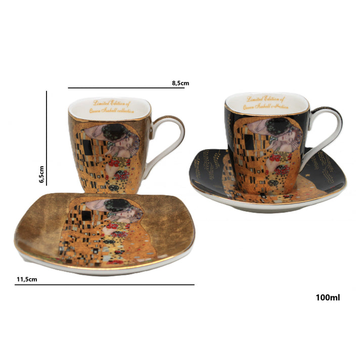 Filiżanki porcelanowe espresso Klimt Pocałunek 2x100 ml, Queen Isabell