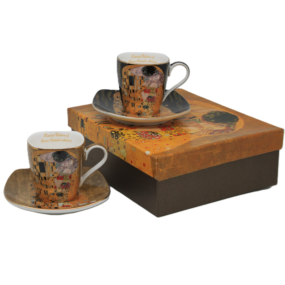 Filiżanki porcelanowe espresso Klimt Pocałunek 2x100 ml, Queen Isabell