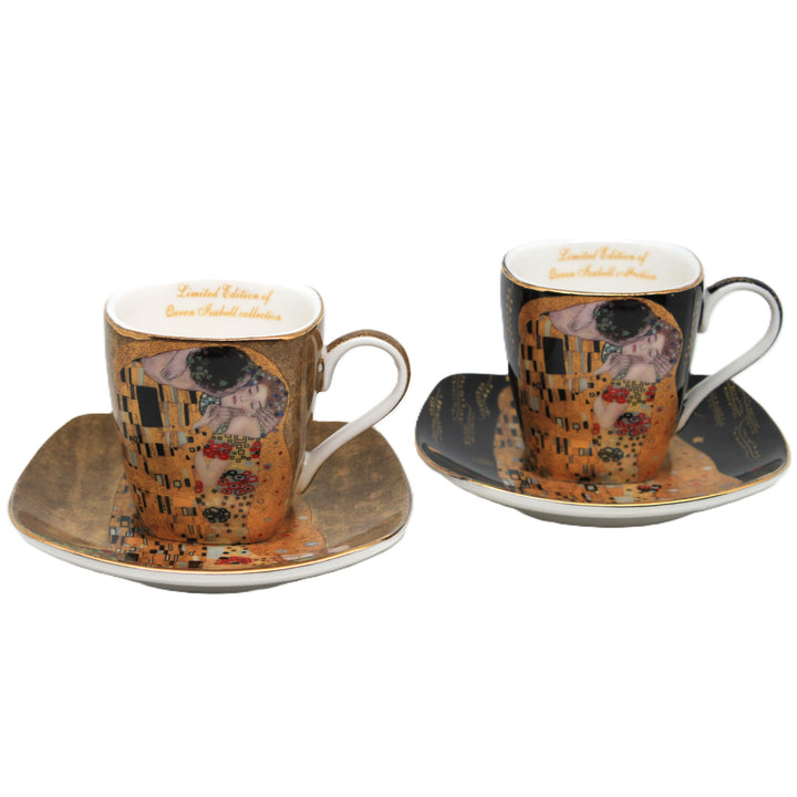 Filiżanki porcelanowe espresso Klimt Pocałunek 2x100 ml, Queen Isabell