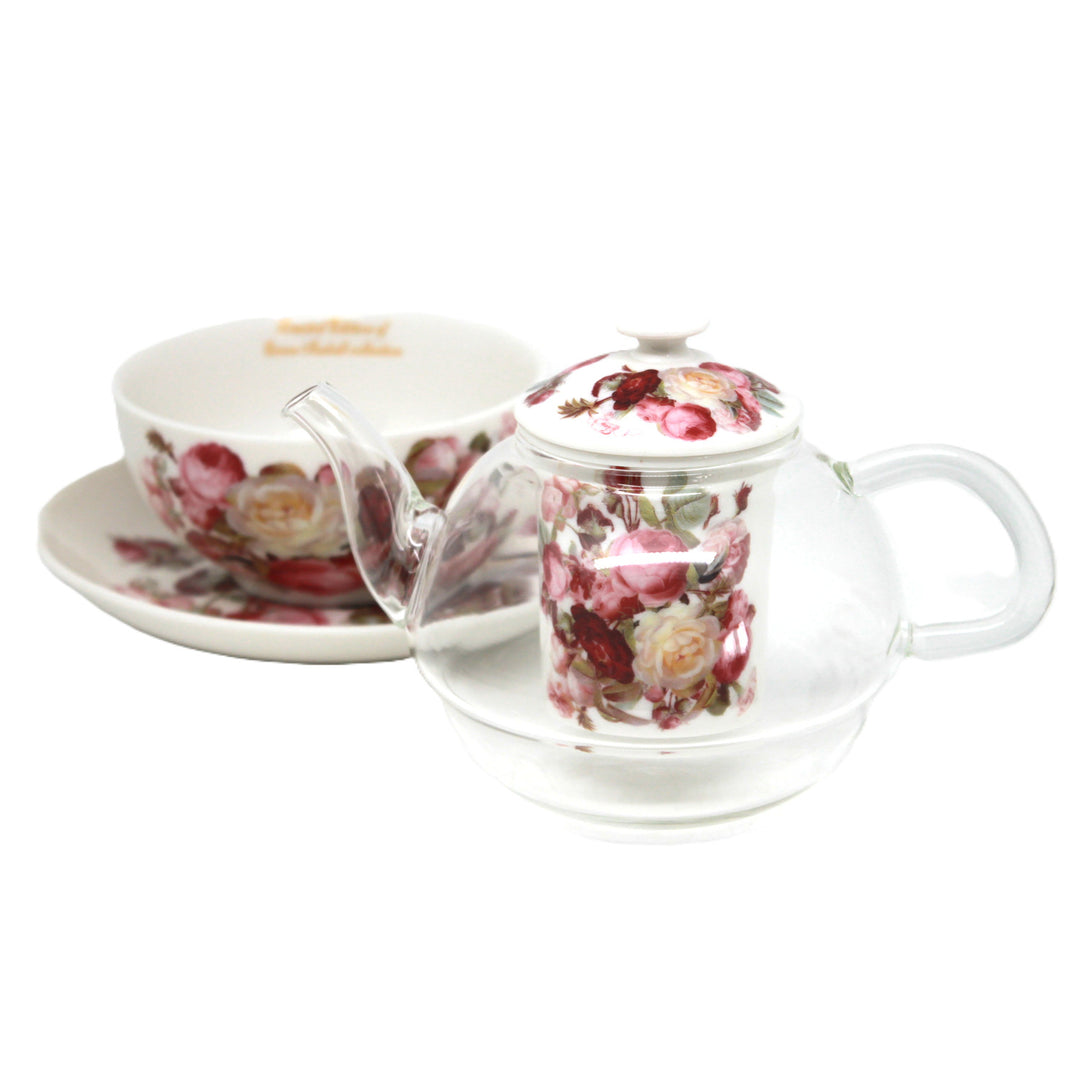 Zestaw do herbaty Róże, filiżanka i dzbanek (tea for one) Queen Isabell