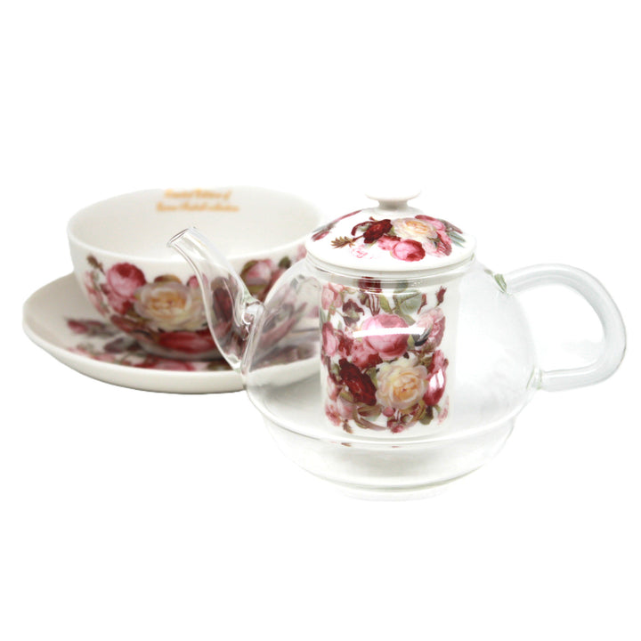 Zestaw do herbaty Róże, filiżanka i dzbanek (tea for one) Queen Isabell
