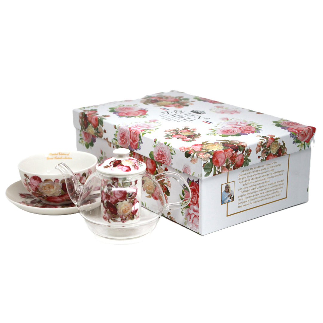 Zestaw do herbaty Róże, filiżanka i dzbanek (tea for one) Queen Isabell