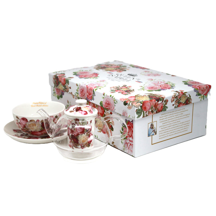 Zestaw do herbaty Róże, filiżanka i dzbanek (tea for one) Queen Isabell