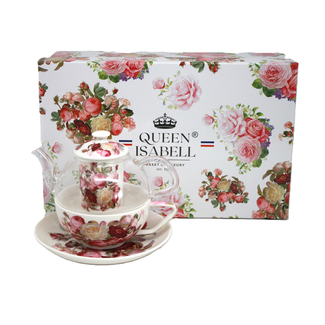 Zestaw do herbaty Róże, filiżanka i dzbanek (tea for one) Queen Isabell