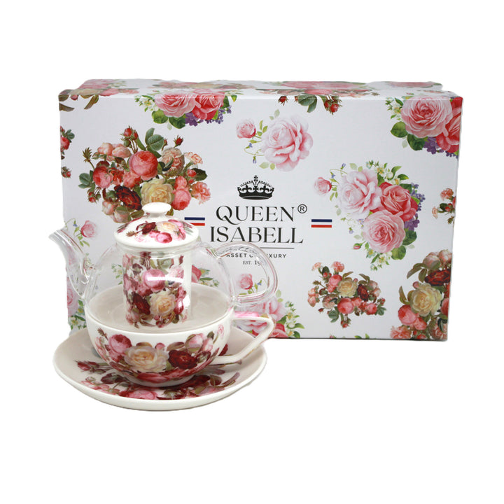Zestaw do herbaty Róże, filiżanka i dzbanek (tea for one) Queen Isabell