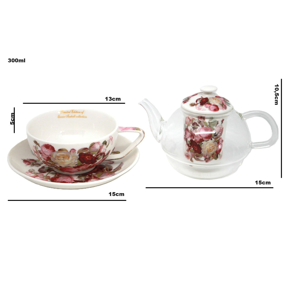 Zestaw do herbaty Róże, filiżanka i dzbanek (tea for one) Queen Isabell