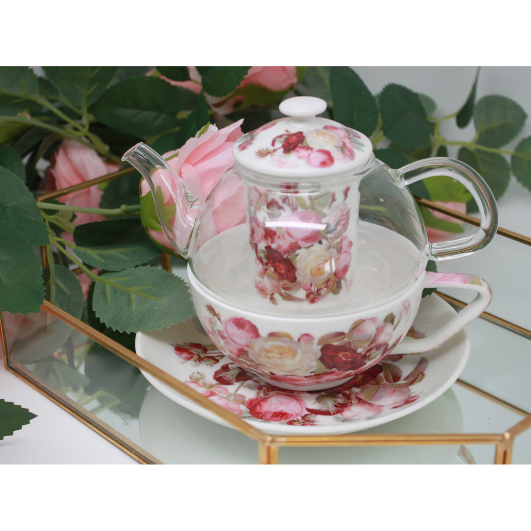 Zestaw do herbaty Róże, filiżanka i dzbanek (tea for one) Queen Isabell