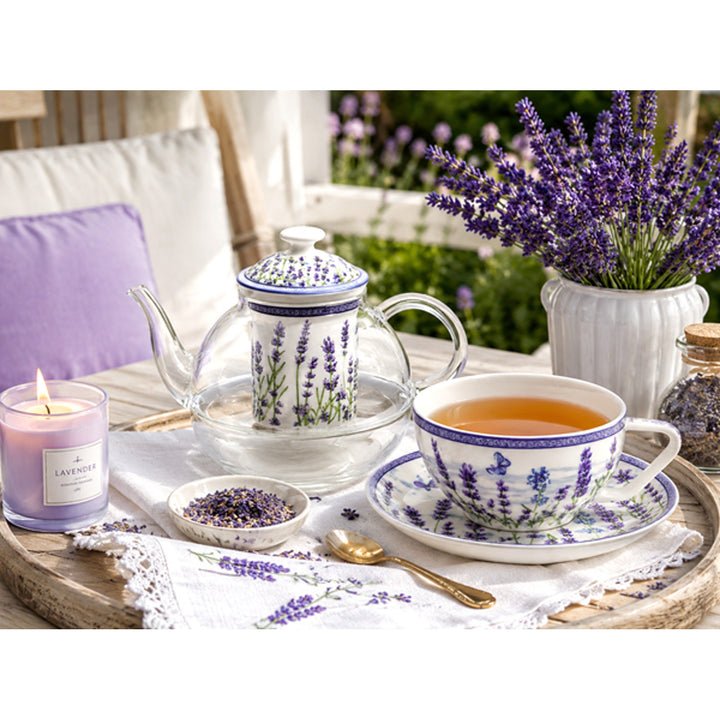 Zestaw do herbaty Lawenda, filiżanka i dzbanek (tea for one) Queen Isabell