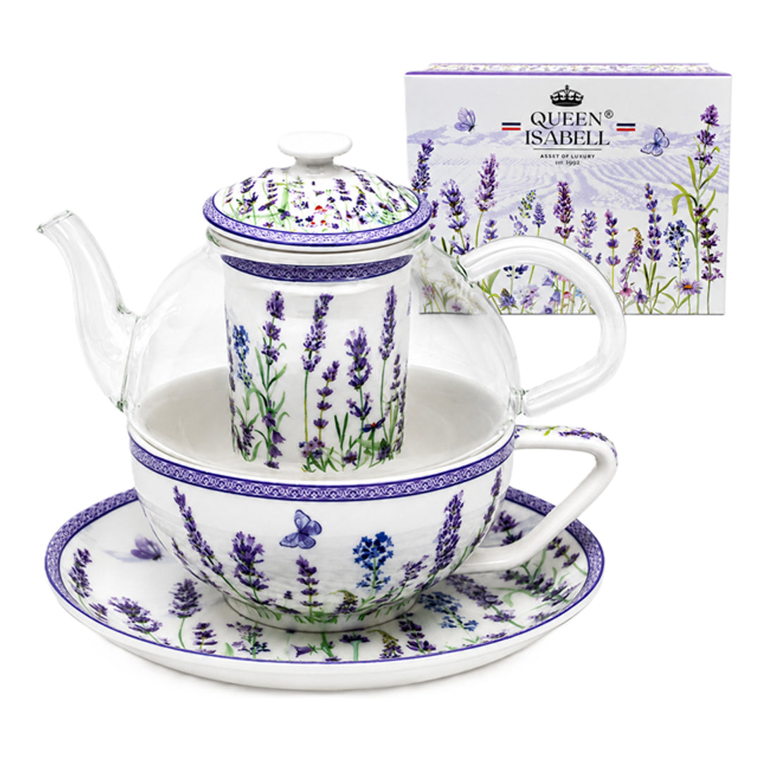Zestaw do herbaty Lawenda, filiżanka i dzbanek (tea for one) Queen Isabell