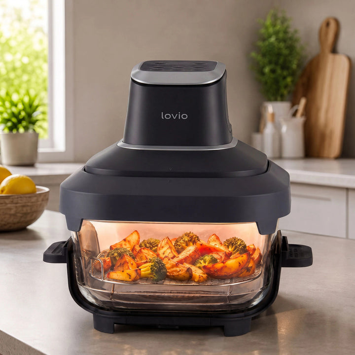 Frytkownica beztłuszczowa air fryer LOVIO PureFry Ultra Crisp LVAF003BK 4L+1,5L 1550W czarna, szklane misy