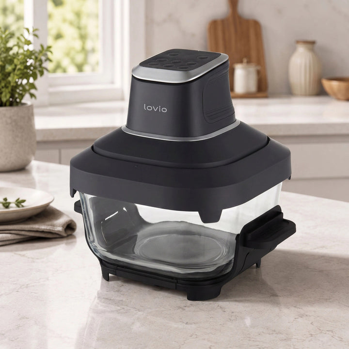 Frytkownica beztłuszczowa air fryer LOVIO PureFry Ultra Crisp LVAF003BK 4L+1,5L 1550W czarna, szklane misy
