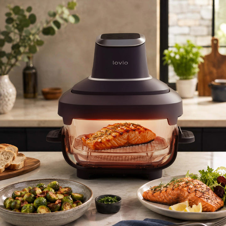 Frytkownica beztłuszczowa air fryer LOVIO PureFry Ultra Crisp LVAF003BK 4L+1,5L 1550W czarna, szklane misy