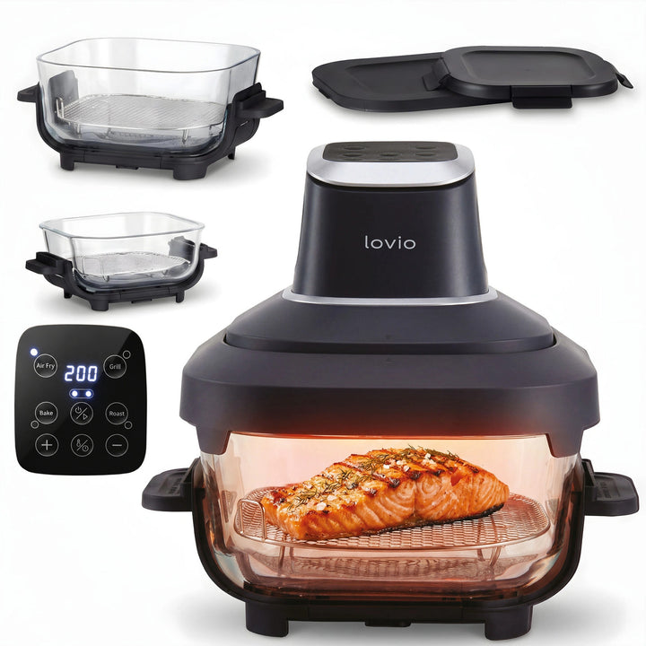 Frytkownica beztłuszczowa air fryer LOVIO PureFry Ultra Crisp LVAF003BK 4L+1,5L 1550W czarna, szklane misy