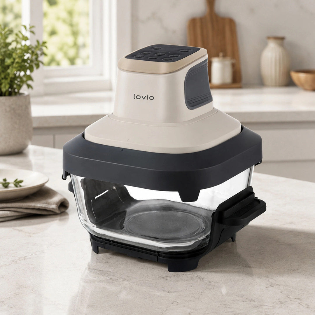 Frytkownica beztłuszczowa air fryer LOVIO PureFry Ultra Crisp LVAF003BE 4L+1,5L 1550W beżowa, szklane misy
