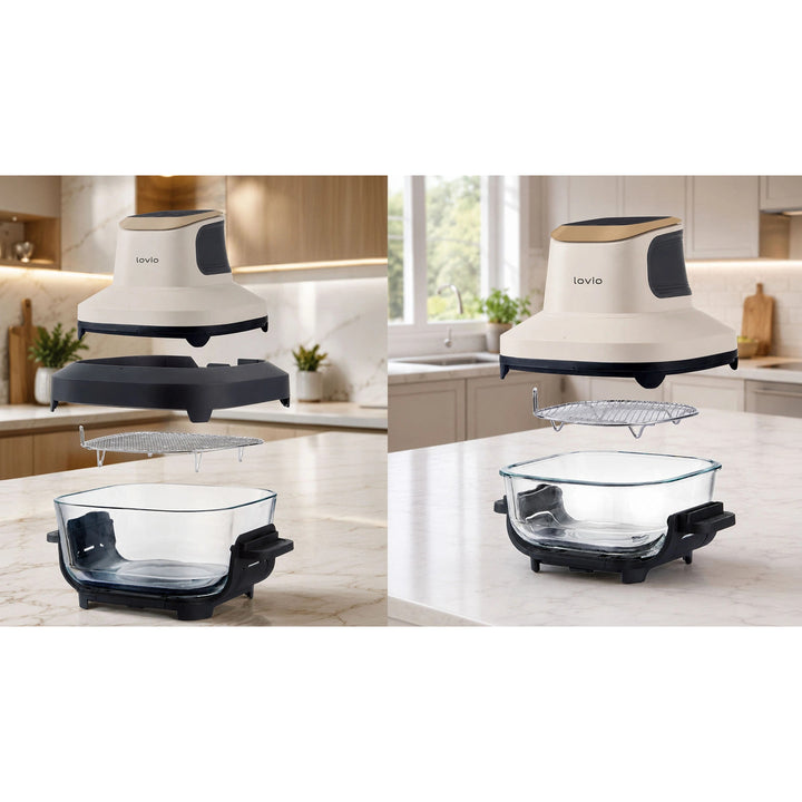 Frytkownica beztłuszczowa air fryer LOVIO PureFry Ultra Crisp LVAF003BE 4L+1,5L 1550W beżowa, szklane misy