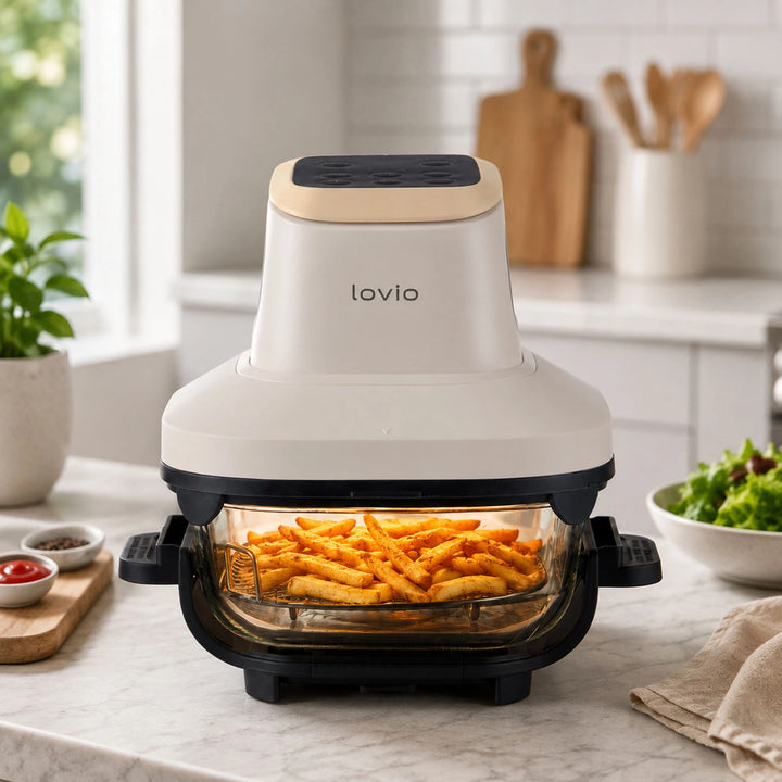 Frytkownica beztłuszczowa air fryer LOVIO PureFry Ultra Crisp LVAF003BE 4L+1,5L 1550W beżowa, szklane misy
