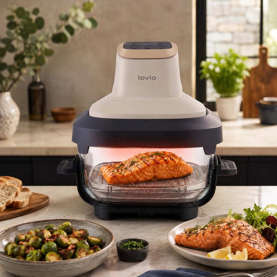 Frytkownica beztłuszczowa air fryer LOVIO PureFry Ultra Crisp LVAF003BE 4L+1,5L 1550W beżowa, szklane misy
