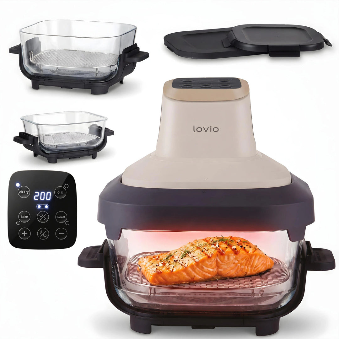Frytkownica beztłuszczowa air fryer LOVIO PureFry Ultra Crisp LVAF003BE 4L+1,5L 1550W beżowa, szklane misy