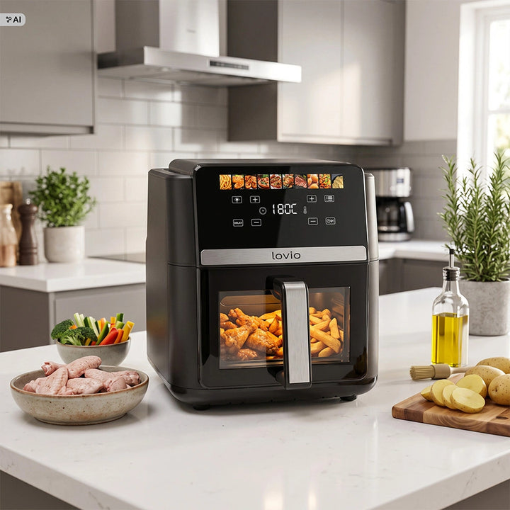 Frytkownica beztłuszczowa air fryer LOVIO DualHeat XXL Ceramic LVAF004BK 9L 2000W czarna