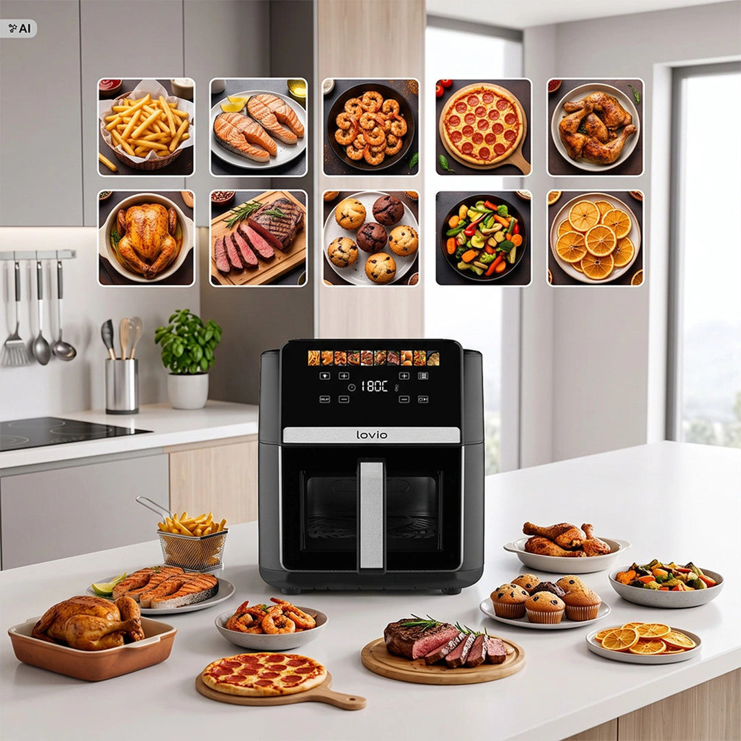 Frytkownica beztłuszczowa air fryer LOVIO DualHeat XXL Ceramic LVAF004BK 9L 2000W czarna