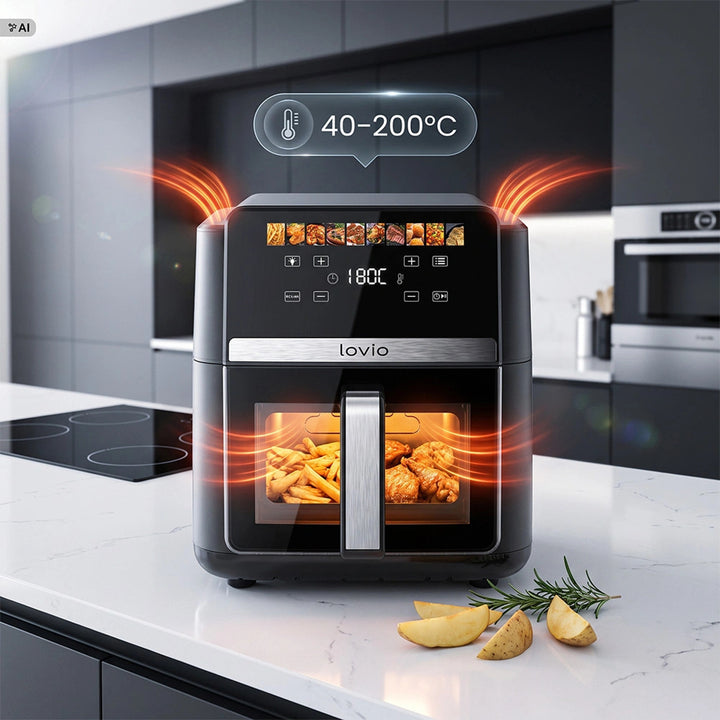 Frytkownica beztłuszczowa air fryer LOVIO DualHeat XXL Ceramic LVAF004BK 9L 2000W czarna