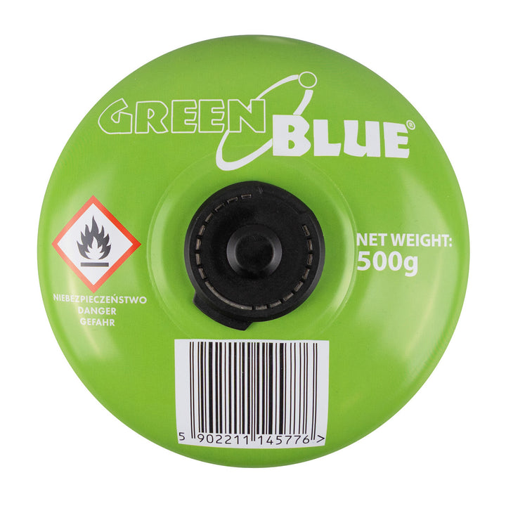 Kartusz gazowy 500g GreenBlue. certyfikat: Pi 0437, zgodny z EN417, butan-propan, zakres -10°C do+ 40°C, zawór 7/16", GB499 48 sztuk
