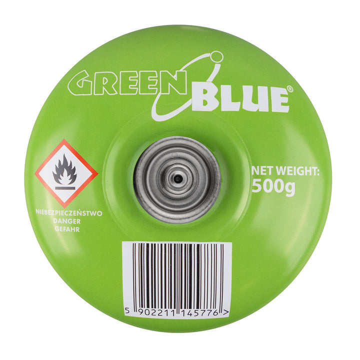 Kartusz gazowy 500g GreenBlue. certyfikat: Pi 0437, zgodny z EN417, butan-propan, zakres -10°C do+ 40°C, zawór 7/16", GB499 48 sztuk