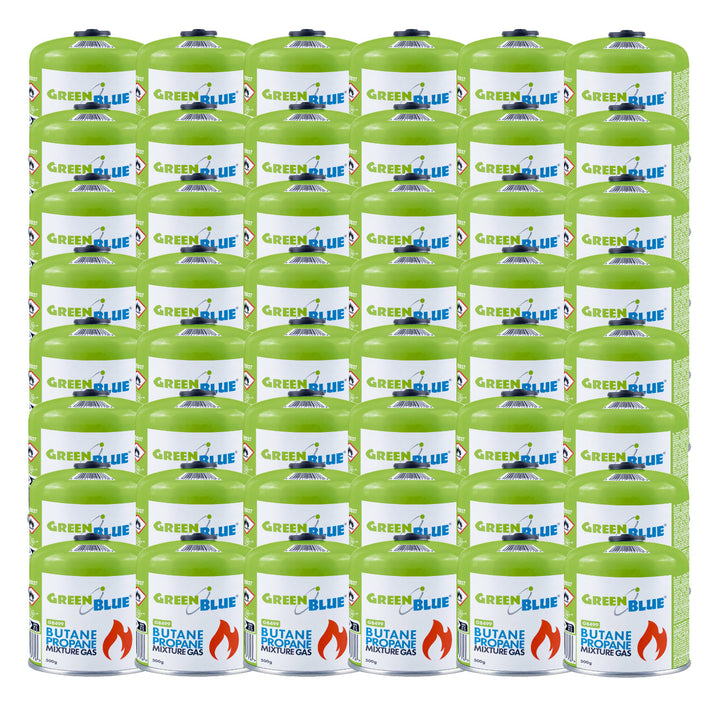 Kartusz gazowy 500g GreenBlue. certyfikat: Pi 0437, zgodny z EN417, butan-propan, zakres -10°C do+ 40°C, zawór 7/16", GB499 48 sztuk