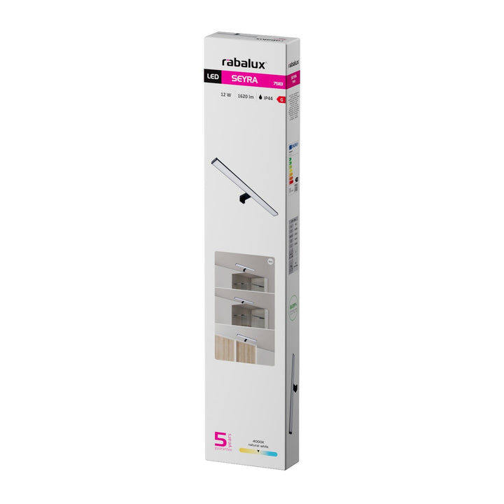Kinkiet łazienkowy, Seyra, LED 12W, 4000K, 910lm, L60cm, czarny, IP44, 75113