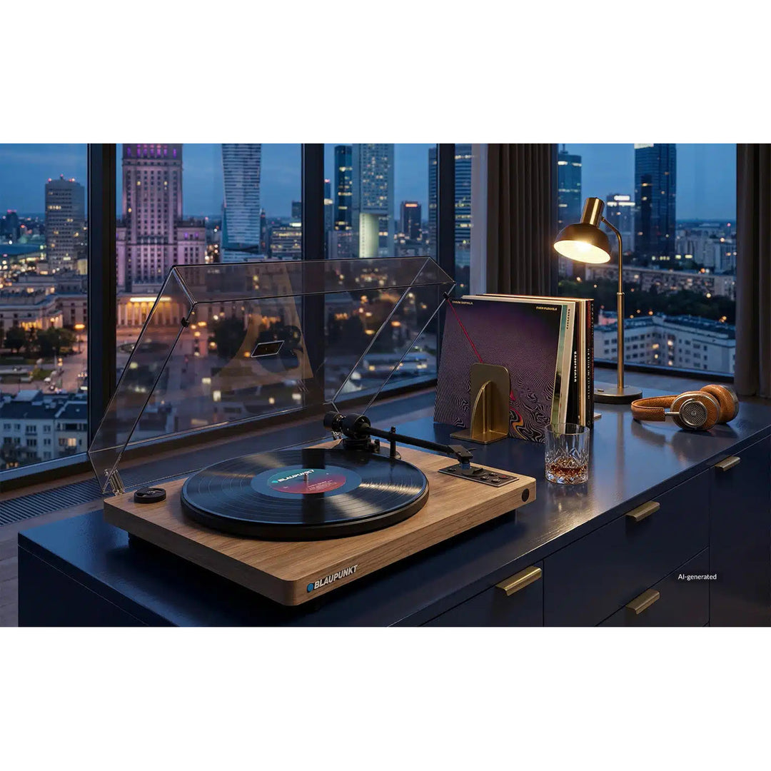 Gramofon automatyczny winylowy Blaupunkt, BT, USB, wkładka Audio-Technica, obsługuje płyty 7" i 12", Varsovia AT100BT