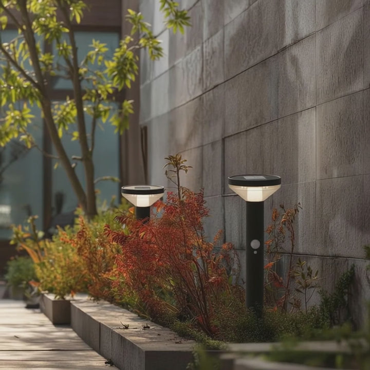 Solarna lampa LED z czujnikiem Maclean, czarna, IP44, 3 tryby świecenia, bateria Li-ion 18650 3,7V 1200 mAh, wbijana, MCE465 B