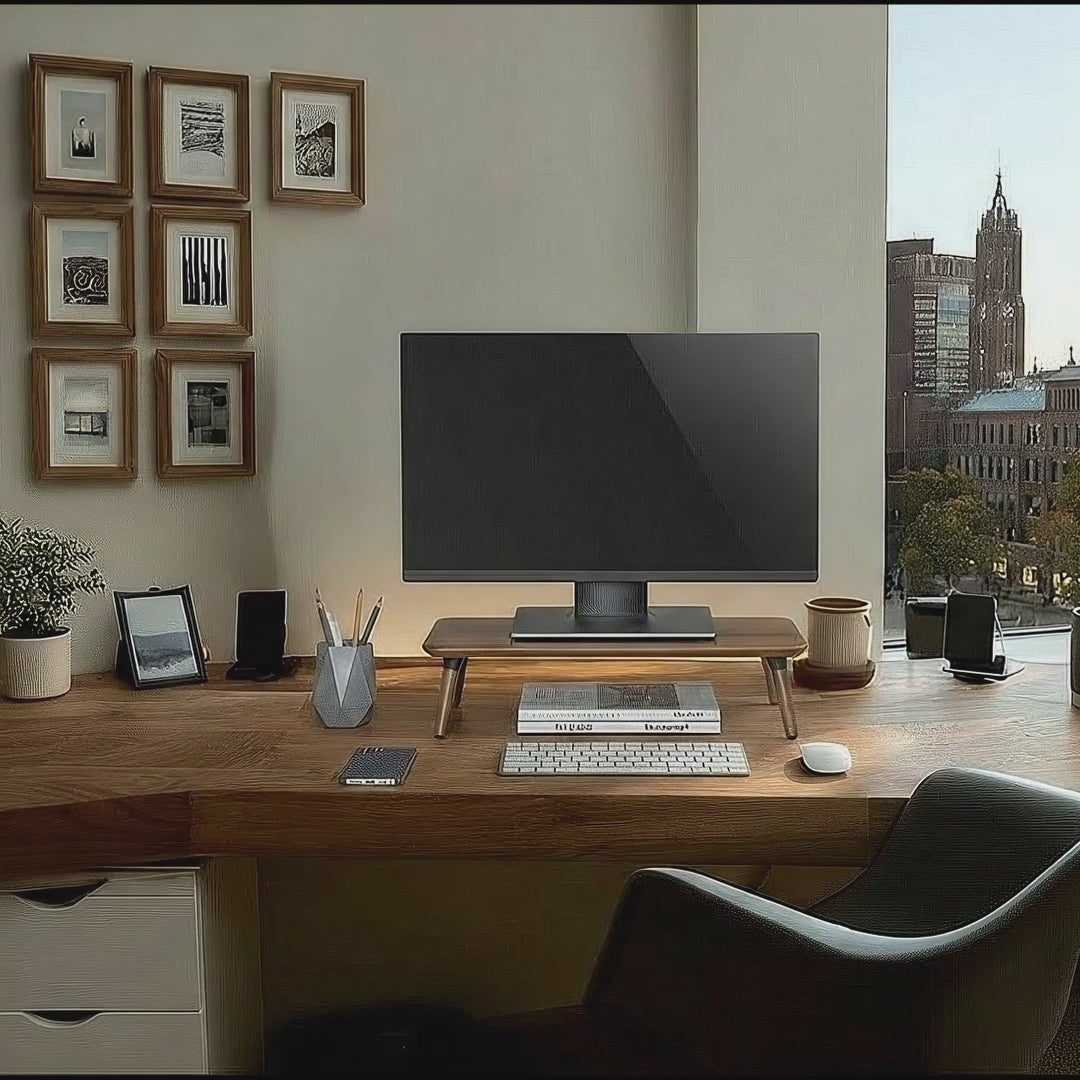 Drewniana podstawka pod monitor / laptop Maclean, (500x240x120mm), kolor czarny orzech, max. 20kg, MC-930