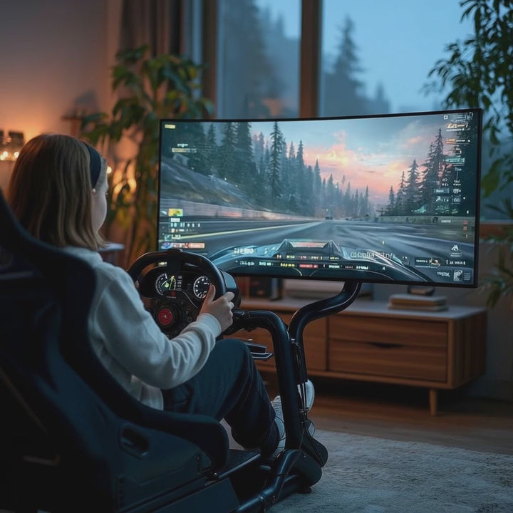 Symulator Wyścigów Kokpit 3 w 1 Fotelik do 130kg Uchwyt dźwigni zmiany biegów Stojak na kierownicę Uchwyt TV do 50" Max. Vesa 400x200 ...