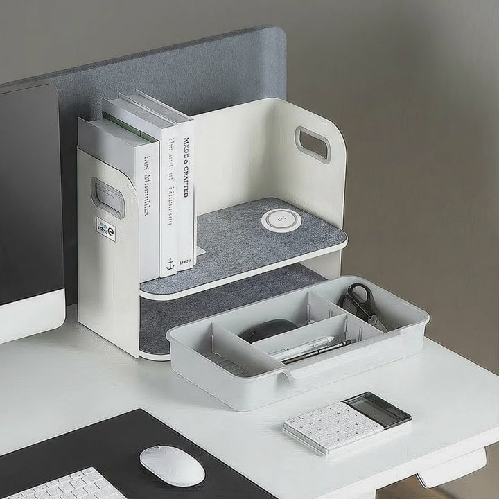 Organizer biurkowy z szufladą i ładowarką bezprzewodową Ergo Office, biały, max. 10kg, ER-441