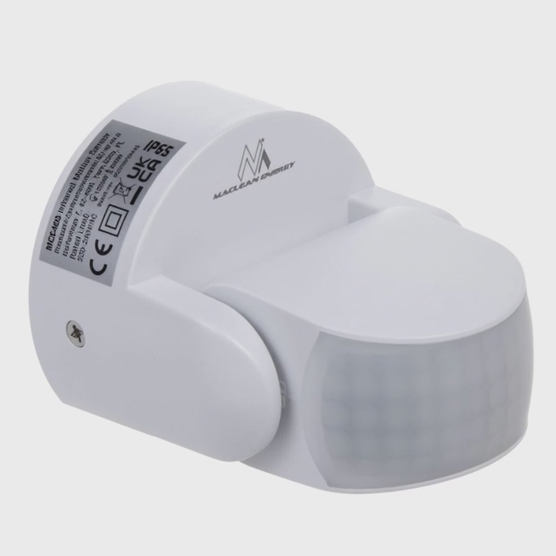 Czujnik ruchu PIR Maclean, na podczerwień, IP65, biały, zasięg 12m, max. obiążenie 600/1200W, MCE468 W