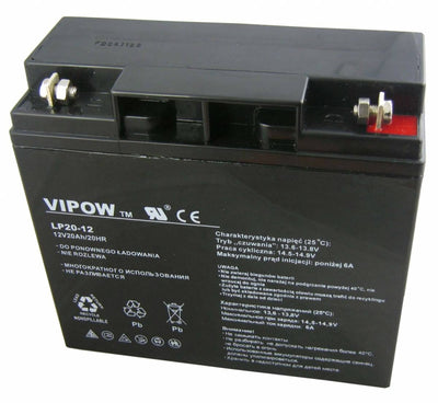 Bezobsługowy akumulator żelowy Vipow 12V 20Ah wymiary 181 x 77 x 167 mm