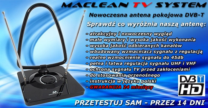 Antena DVB-T/T2 HEVC pokojowa MCTV-963 z wzmacniaczem, radio FM