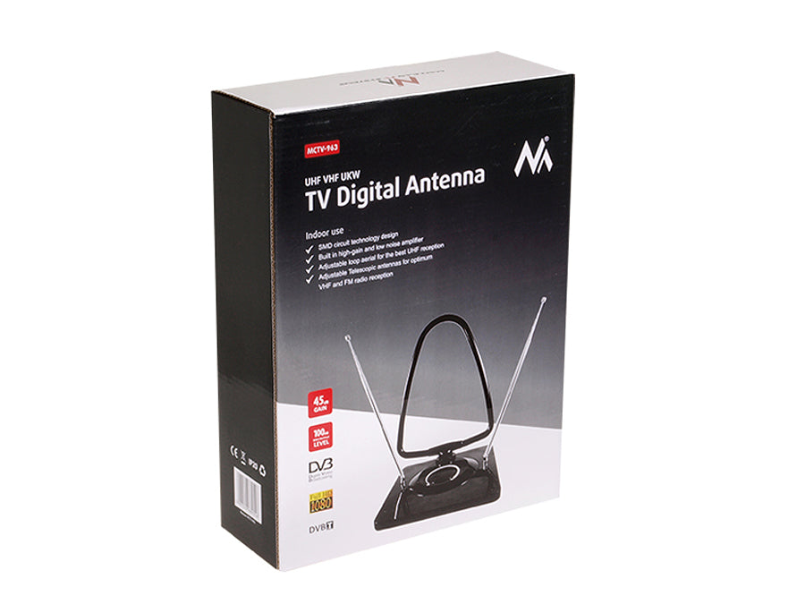 Antena DVB-T/T2 HEVC pokojowa MCTV-963 z wzmacniaczem, radio FM