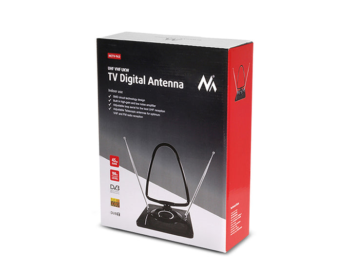 Antena DVB-T/T2 HEVC pokojowa MCTV-963 z wzmacniaczem, radio FM