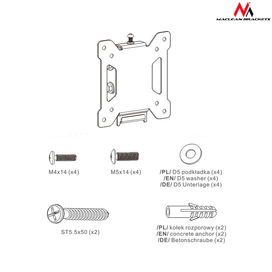 Uchwyt do telewizora Maclean, max VESA 100x100, 13-27", 20kg, czarny, MC-596