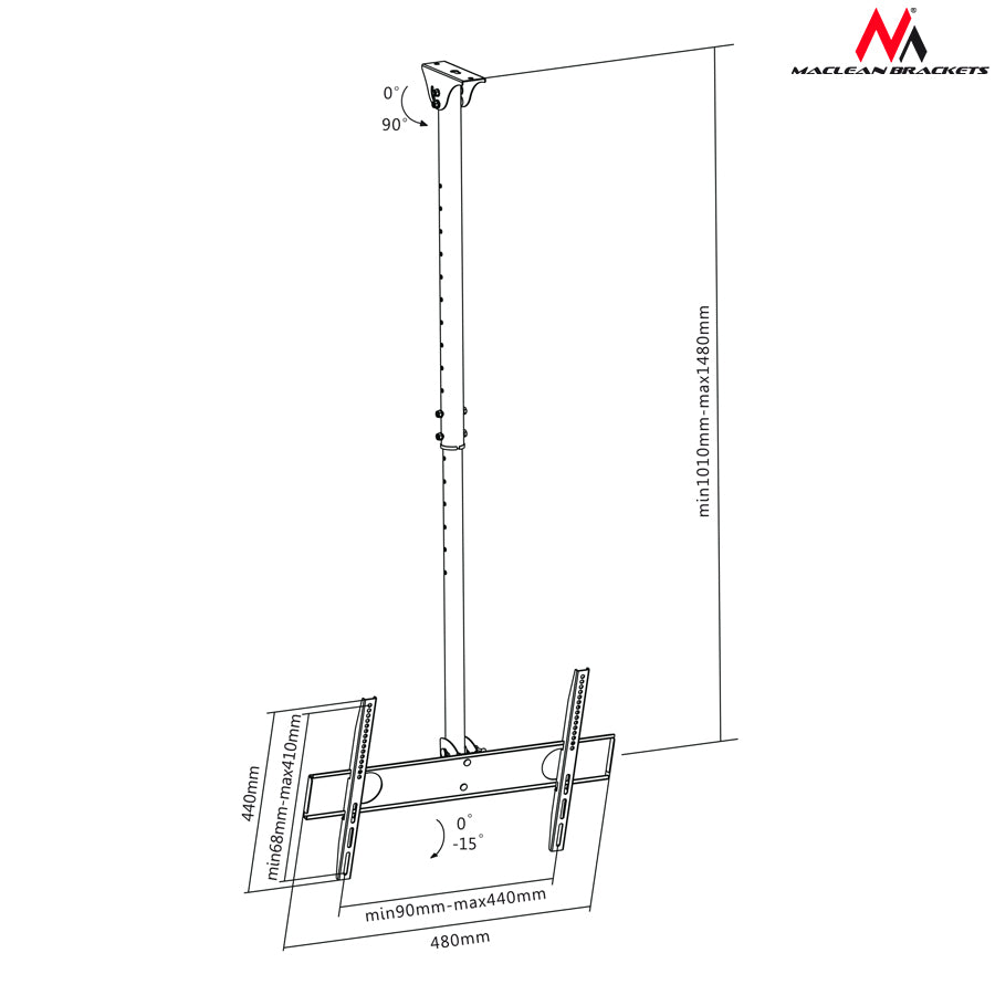 Uchwyt sufitowy do telewizora Maclean, max VESA 400x400, 32-65", 50kg, MC-631