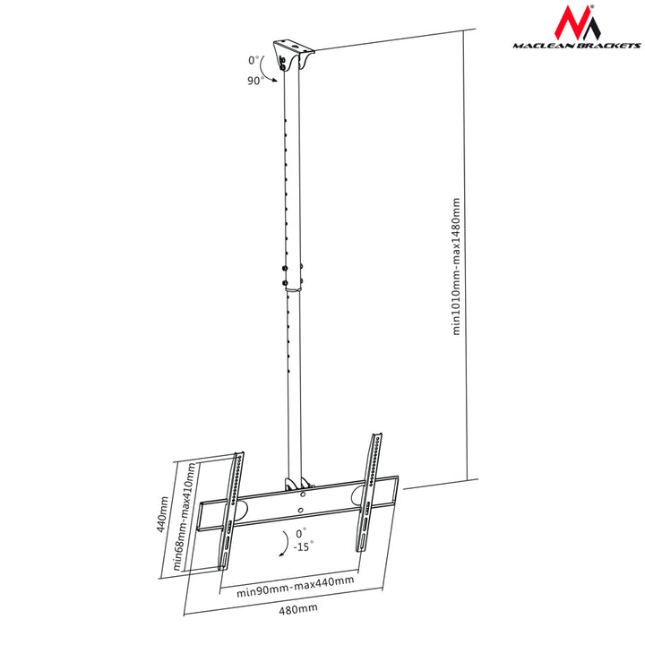 Uchwyt sufitowy do telewizora Maclean, max VESA 400x400, 32-65", 50kg, MC-631