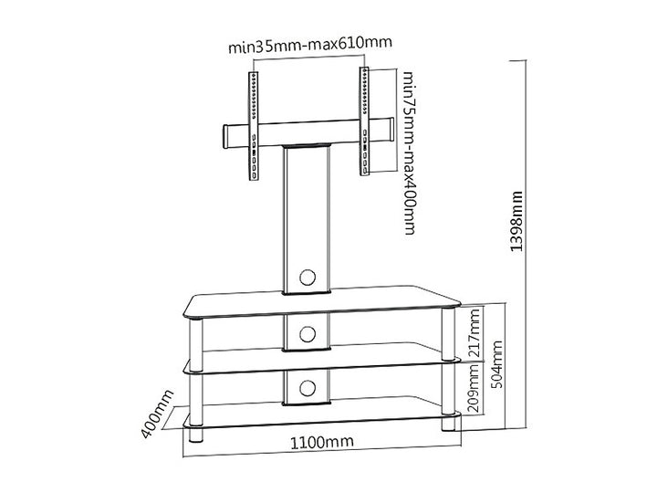 STOLIK POD TELEWIZOR LCD LED PLAZMA PANCERNE SZKŁO MC-641 do 55" 40kg max vesa 600x400