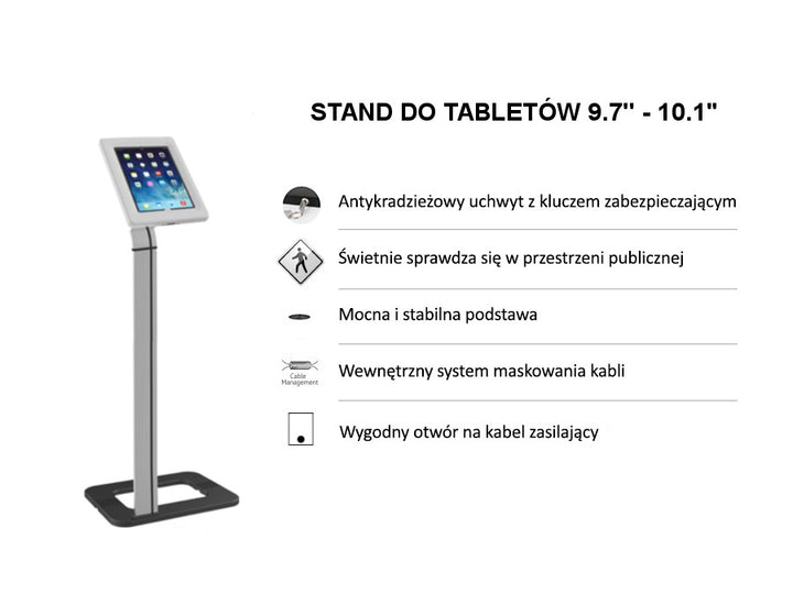 Stojak / uchwyt reklamowy do tabletu Maclean, podłogowy z blokadą, uniwersalny, 9.7”-10.1”, MC-645