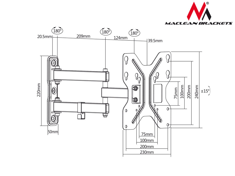 Uchwyt do telewizora Maclean, max vesa 200x200, 13-42", 30kg, MC-648