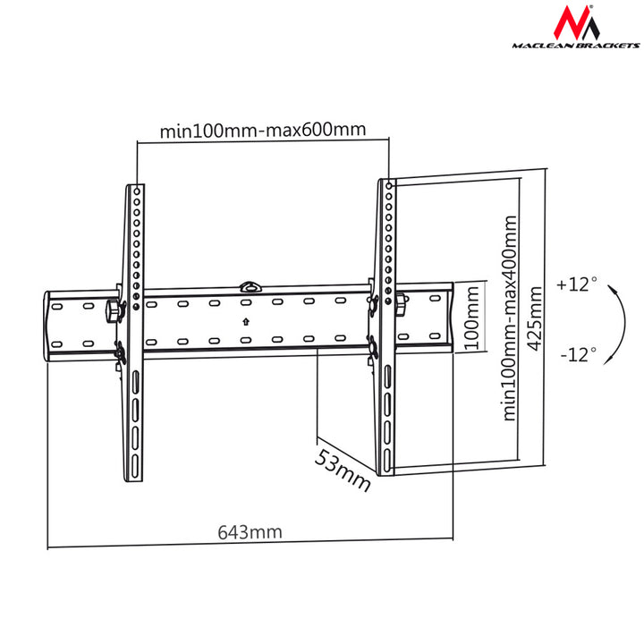 Uchwyt do telewizora Maclean, max VESA 600x400, 37-85", do 40kg, MC-668