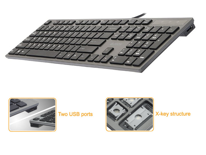 Klawiatura KV-300H Slim USB Hub USB A4-Tech ultra płaska